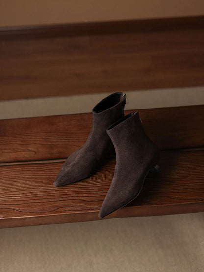 Plus Size 34-42 Genuine Leather Pointed Toe Med Heels Zipper Modern Boots Winter Autumn Shoes Concise Elegant Dress Ankle Boots
