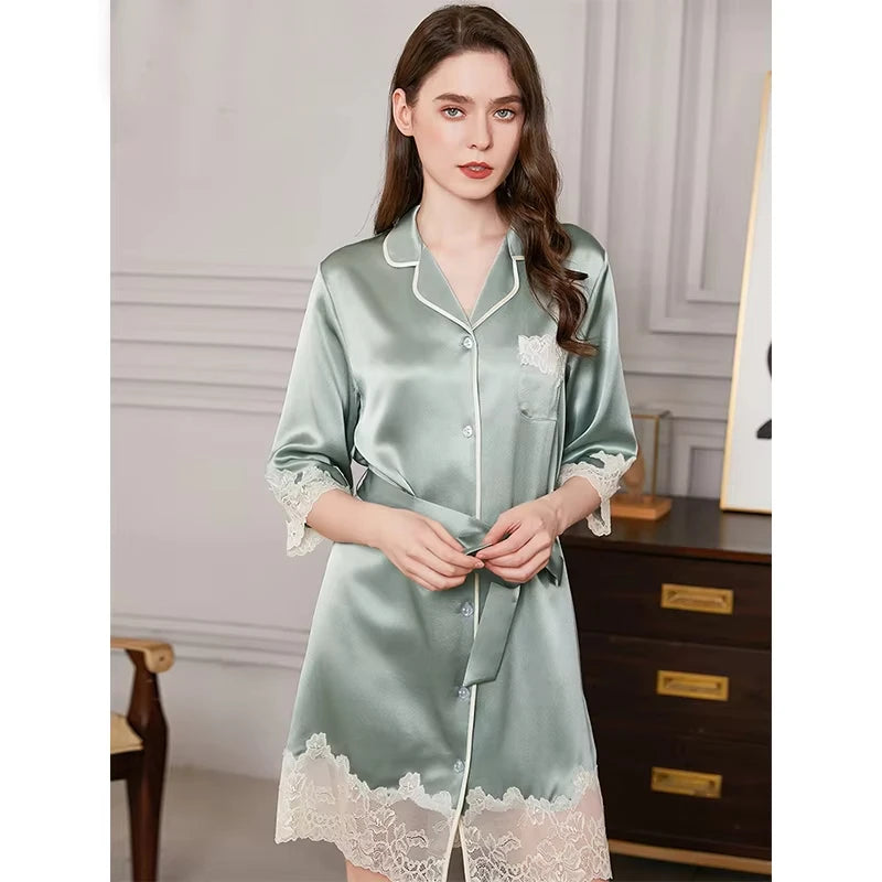 FImtairah  100  Silk Nightdress Women  Lace Long Nightdress  Korean Soft Fashion Luxury Brand Lady  Real Silk Nightgowns Women