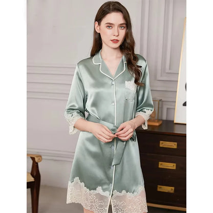 FImtairah  100  Silk Nightdress Women  Lace Long Nightdress  Korean Soft Fashion Luxury Brand Lady  Real Silk Nightgowns Women