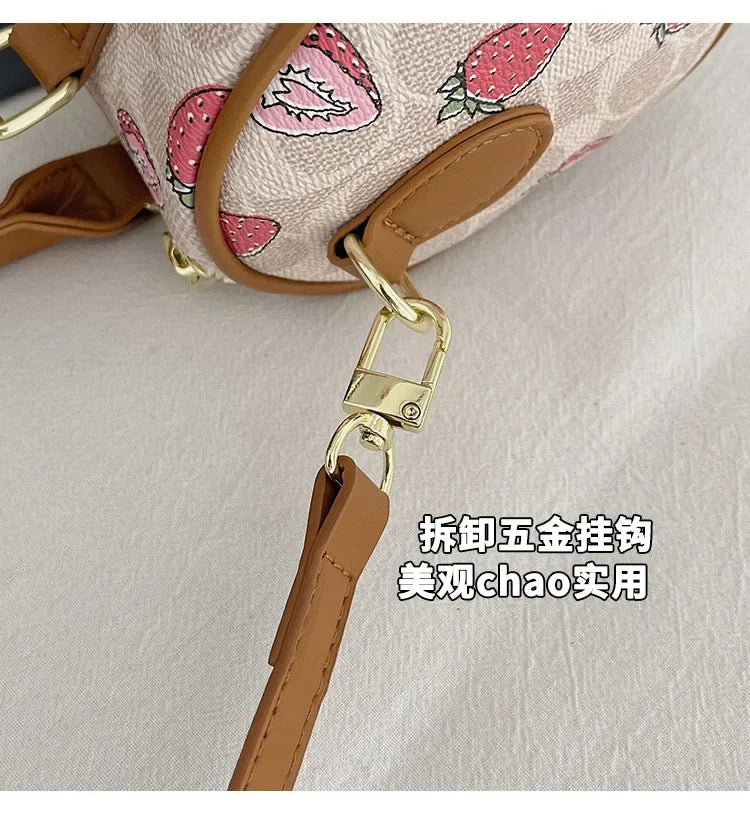 2026 Luxury Designers Crossbody Bags Cherry Pattern PU Leather Boston Handbag Shoulder Bags Bolsos Mujer Bags Woman Tote Bag