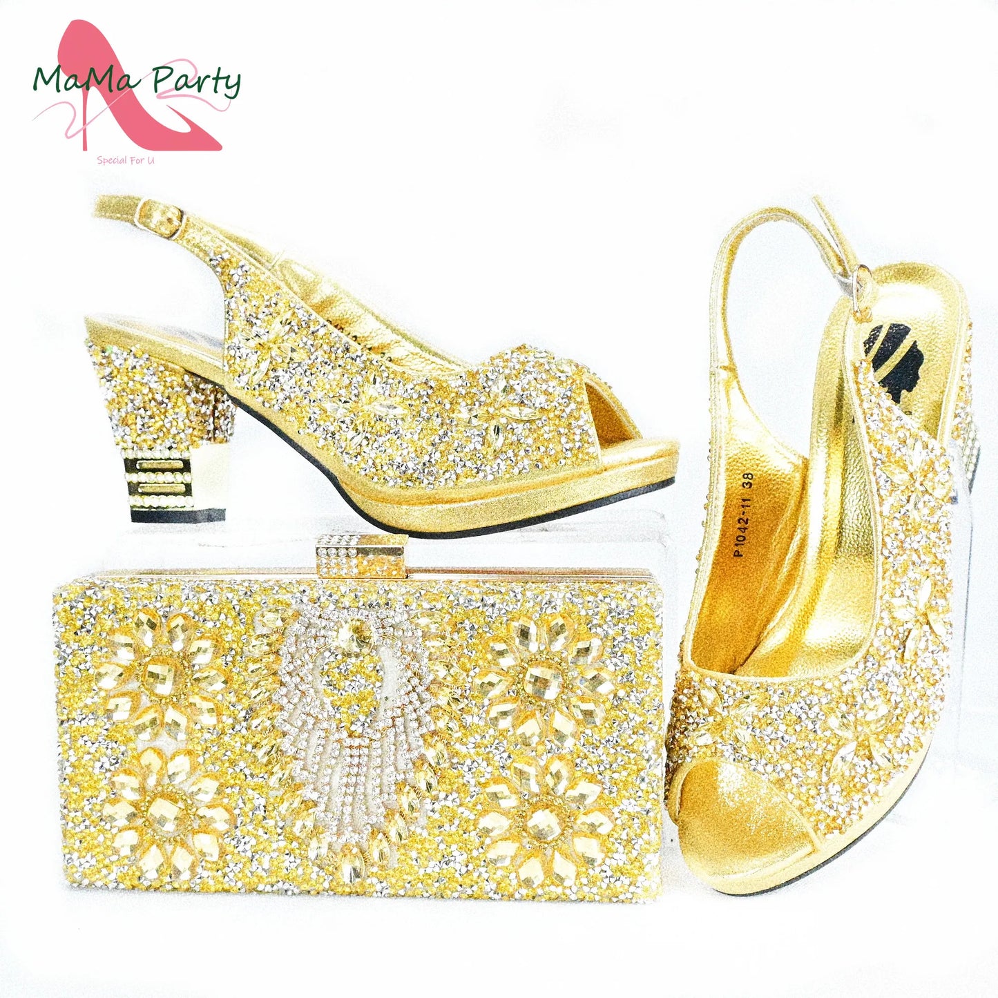 2025 Fashion Style Nigerian Ladies Lovely Shoes and Bag to Match Set in Gold Color Specials Pumps for Dress