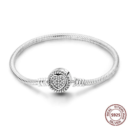 Silver 925 Bracelet Original Bracelets Colorful Zircon Heart Flower Cat Snake Chain For DIY Charms 17-20CM Luxury Jewelry Gifts