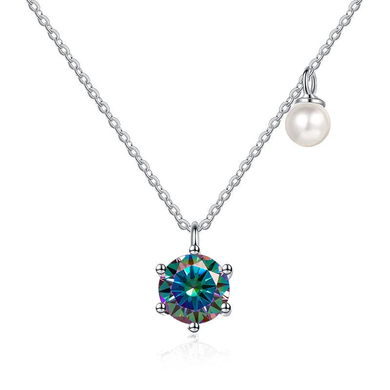 Butterflykiss 0.5/1ct Moissanite Solitaire Necklace For Women Pearl Pendant White Gold Plated S925 Sterling Silver Jewelry Gifts