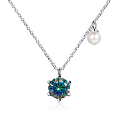 Butterflykiss 0.5/1ct Moissanite Solitaire Necklace For Women Pearl Pendant White Gold Plated S925 Sterling Silver Jewelry Gifts