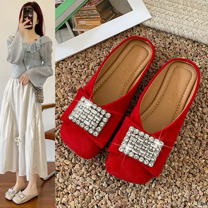 Women's Flat Shoes Korean Style Square Toe Moccasins Ladies Footwear 2025 Trend Young Summer Chic and Elegant Luxury Brand