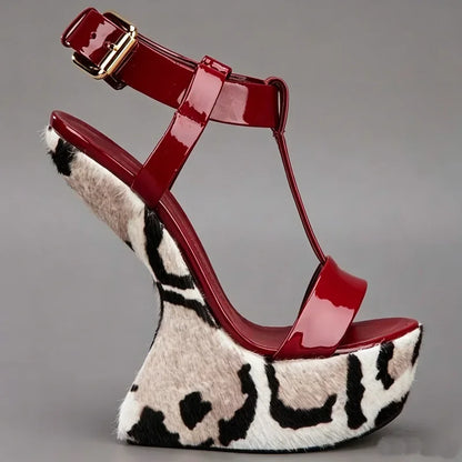 Strange Style Mixed Colors Fretwork Heel Sandals Pointed Toe Leather Size35-48Customized New Arrivals Fashion Women Modern Shoes
