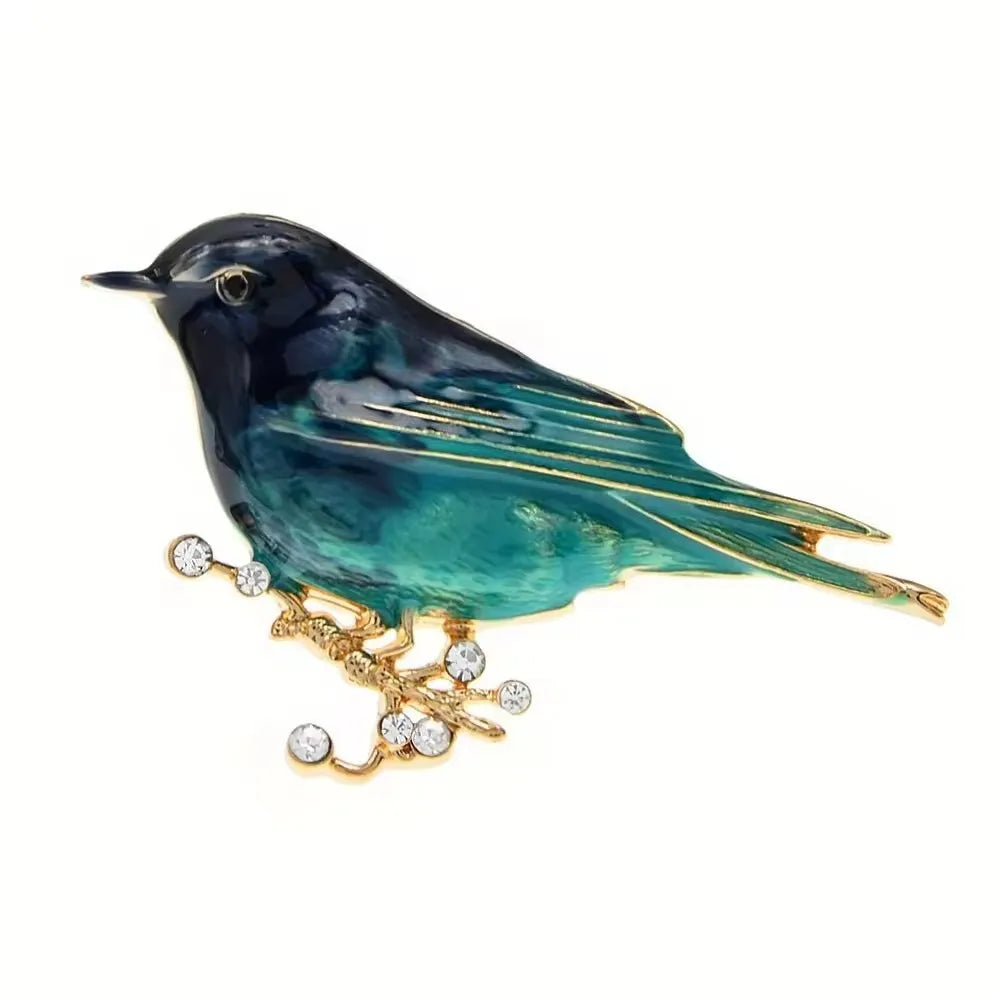 Fashion Magpie Brooch Cute Bird Flower Enamel Rhinestone Corsage Pin Clothing Accessories Jewelry