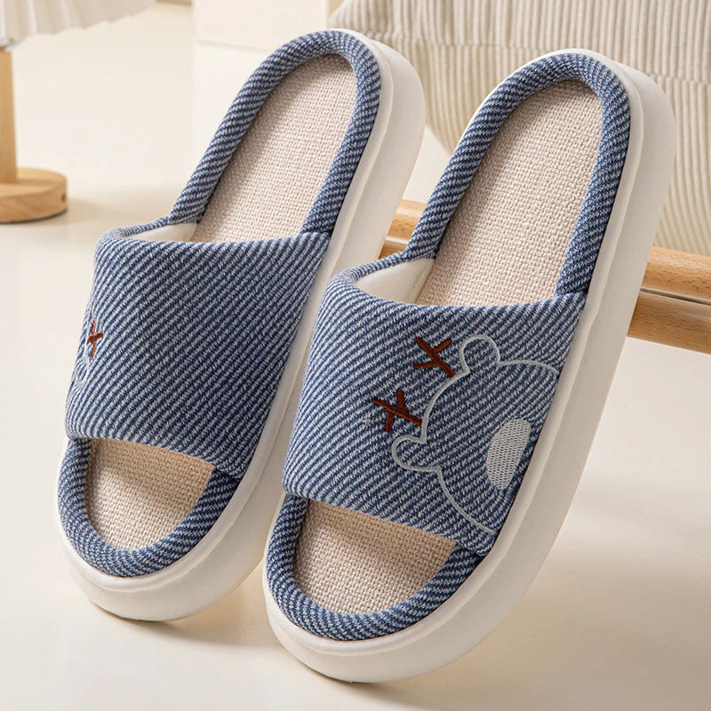 Linen Platform Women's Slippers Home Flats Summer Luxury Designer Woman Shoes New Open-Toe Casual Indoor Slides Non-Slip Unisex