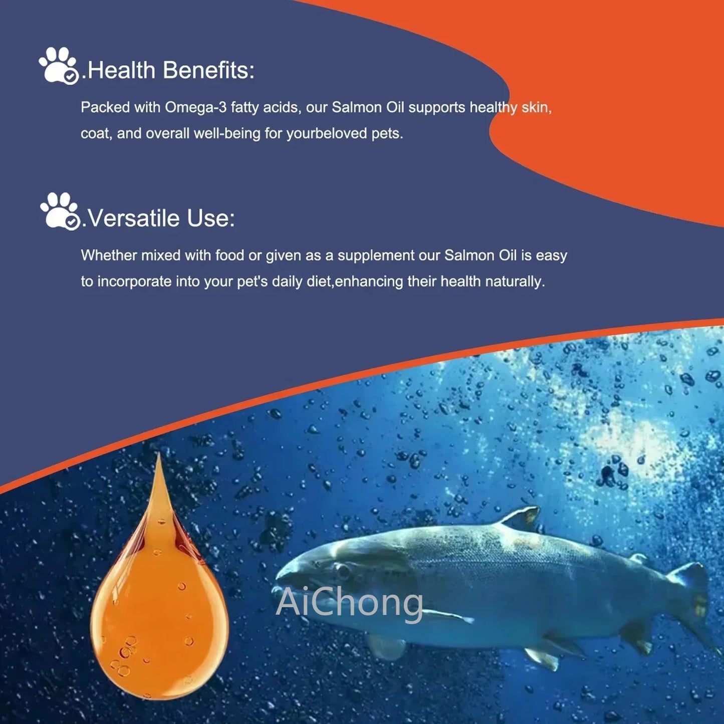 Human-Grade Salmon Oil (500ml, 300ml, 200ml 100ml) for Dogs & Cats Omega 3 Fatty Acids Supplement for Optimal Health & Nutrition
