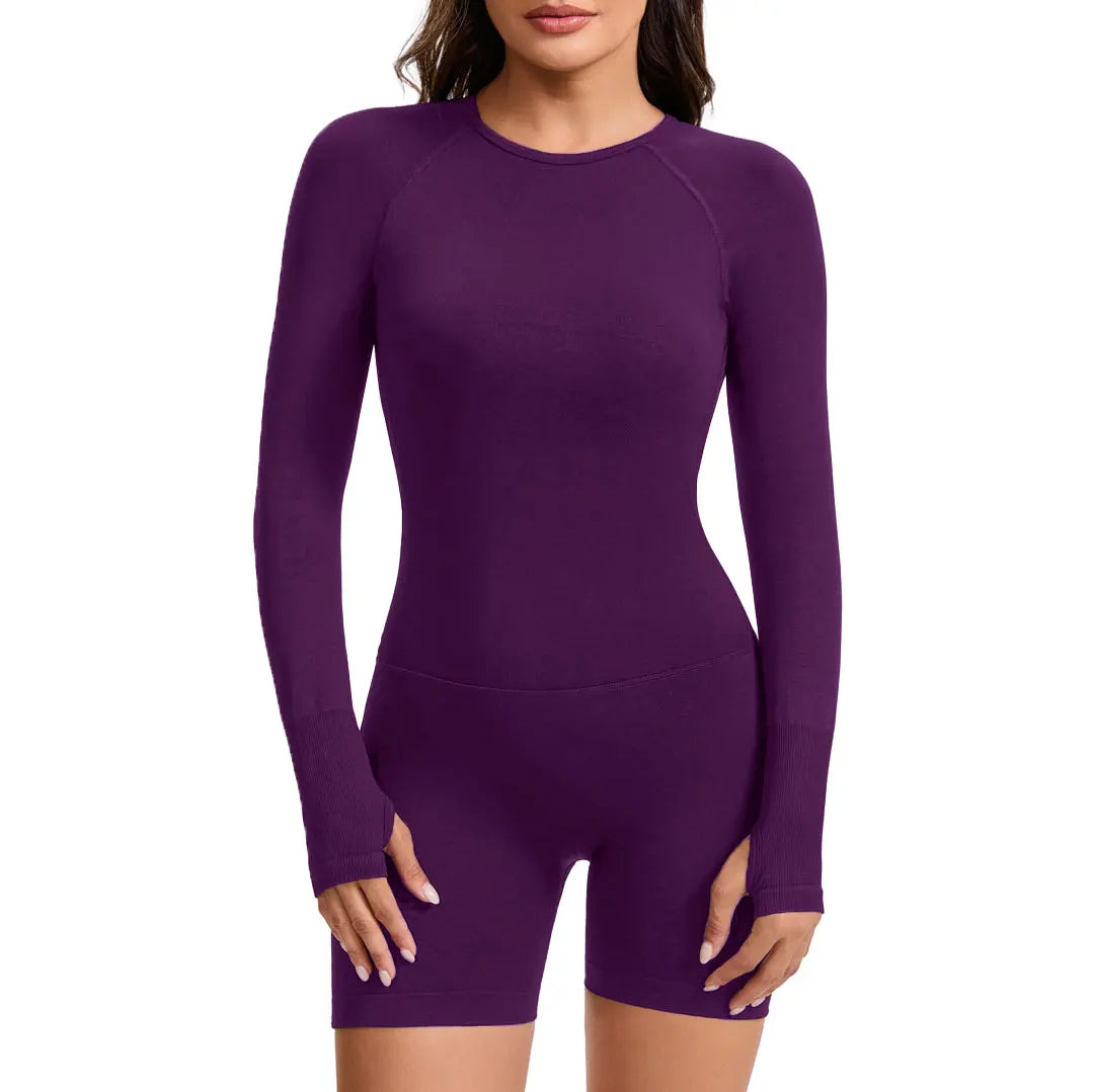 NCLAGEN Long Sleeve Bodysuit One Piece Gym Women Yoga Playsuit Fitness Clothes Workout Jumpsuit Backless Set Siamese