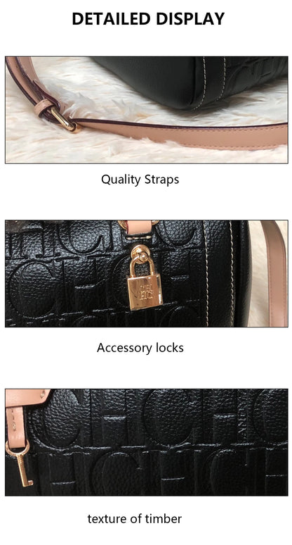 CH Carolina Herrera Boston Bag Women Leather Embossed Logo Shoulder Bag Luxury Travel Handbag Large Capacity
