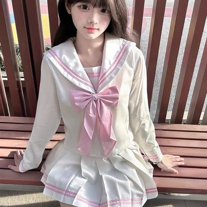 Student Clothes Sailor Outfit White Pink Japanese School Jk Uniform Sailor Fuku Korean Women's High School Girls Seifuku