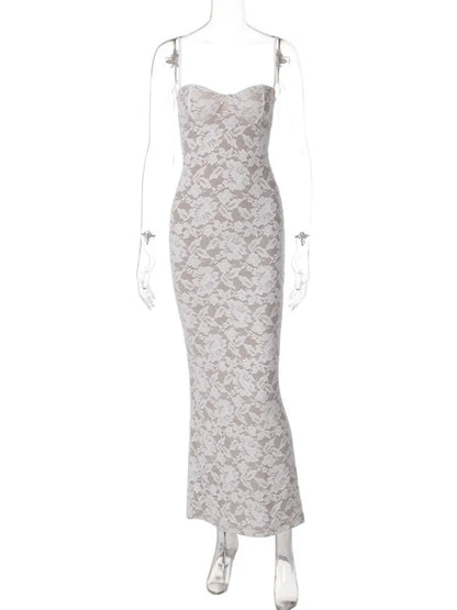 Women's Sexy Lace Splicing Strap Backless Dress Fashionable Slim Suspender Hip Covering Long Slit Female Nightclub Dresses 2026
