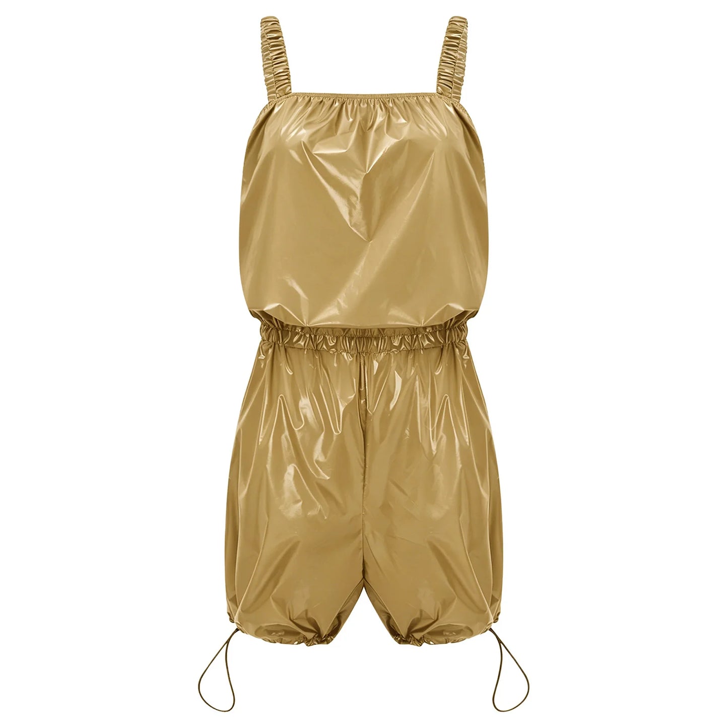 Womens Glossy Waterproof Diaper Cover Sling Bodysuit Waistband Drawstring Legs One-piece Cami Rompers Adaptive Short Jumpsuit