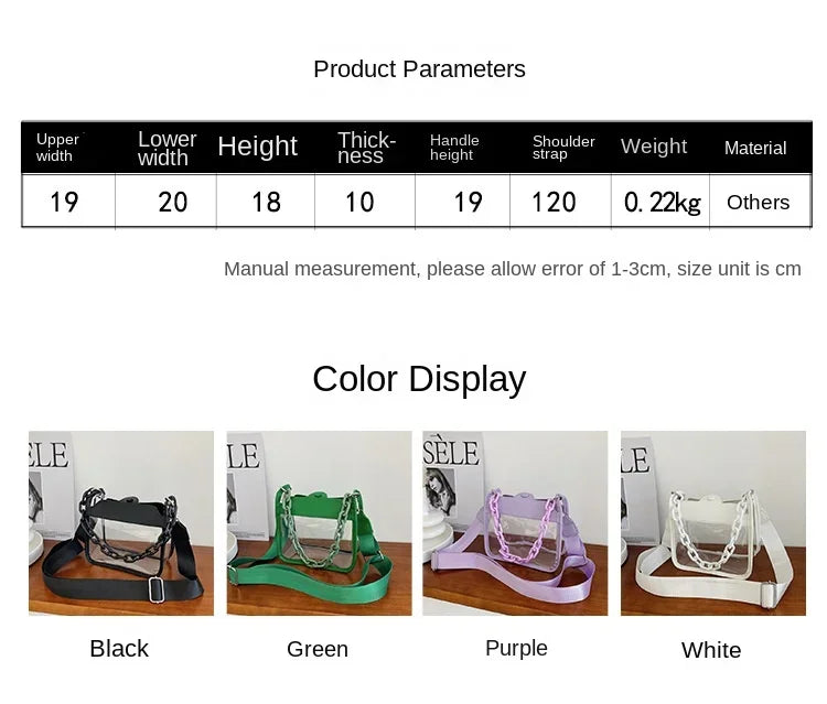 Clear Crossbody Bag for Women PVC Transparent Single Shoulder Chain Portable Messenger Bags Small Square  Satchel Bag Girls Gift