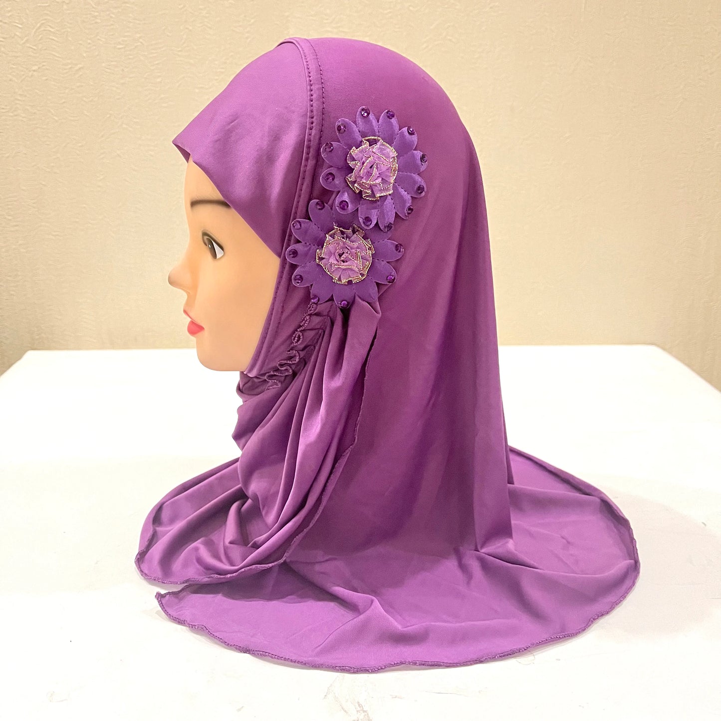 H081 beautiful small girl hijab with flowers cute hijab hats women's caps can fit 2-6 years old girls
