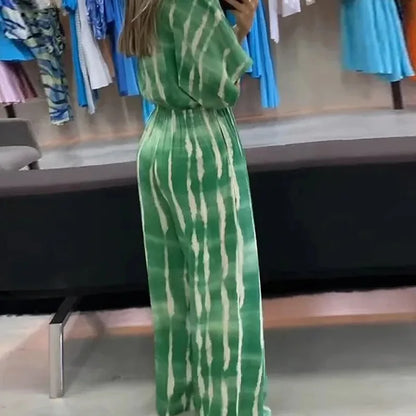 Elegant Women's Jumpsuits 2025 Summer Simple Casual  V-neck Lace Up Loose Lady Fashion Wide Leg Jumpsuit S-XXXL