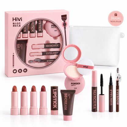 9PCS Makeup Gift Set for Women, All-in-One Lipstick Mascara Eyeliner BB Cream Powder Compact, Travel Beauty Kit for Beginners
