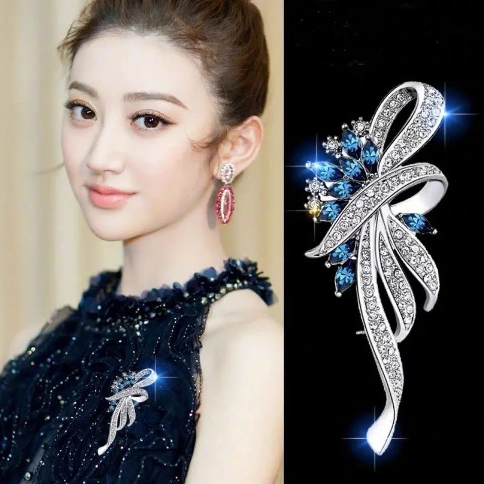 Elegant Crystal Bauhinia Brooches for Women Fashion Rhinestone Bouquet  Brooch Wedding Jewelry Clothing Coat Lapel Pins