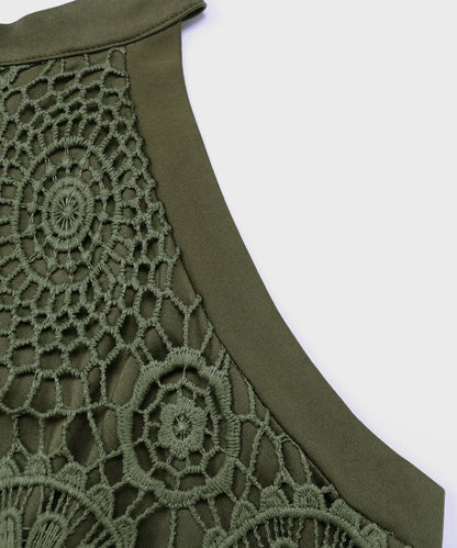 VigoCasey Summer Lady Blue O Neck Tank Top Women 2026 Sexy Lace Halter Vest Female Casual Sleeveless Backless Tied Top Clothes