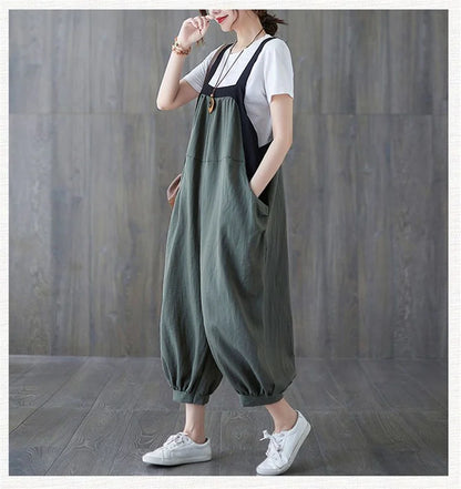 Casual Rompers For Women 2026 New Summer Large Size Korean Loose Harlan Jumpsuit Pants Solid Ladies Suspender Overalls L-5XL