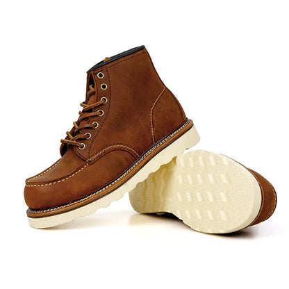 YR Best.Mens Vintage Style Leather Shoes.Good Year 1907 Quality Cowhide Boots.Motor Rider Leather Boots.Retro Casual Top Layer