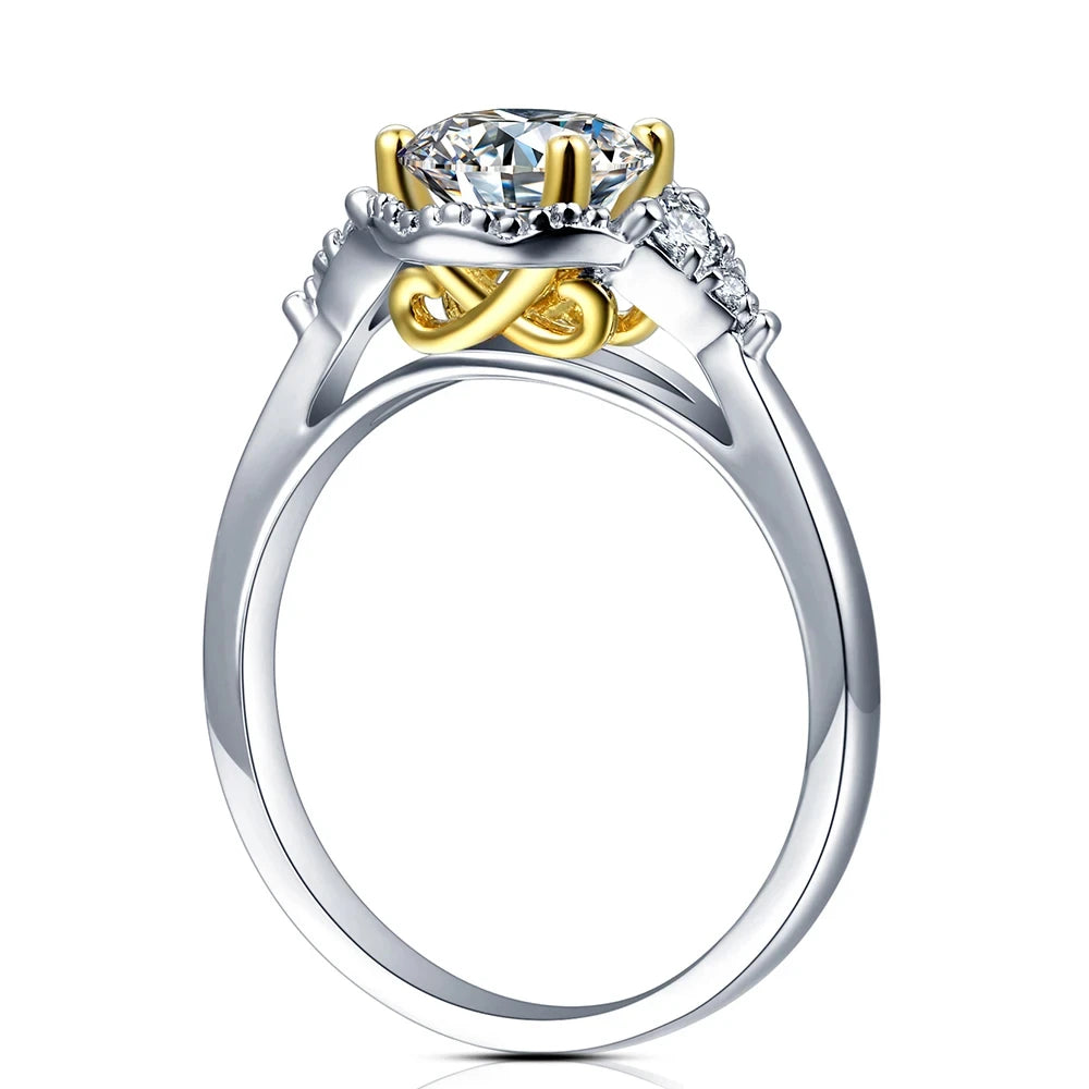ATTAGEMS 1.0ct Round Engagement Ring 18K Yellow Gold Plated 925 Sterling Silver Diamond Moissanite Rings For Women Fine Jewelry
