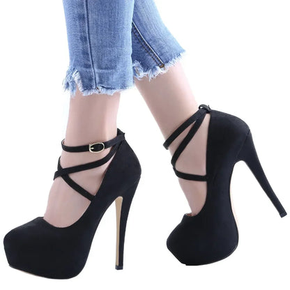 Women Platform Stilettos Sexy Pumps Shallow Round Toe Slingback Super High Heels Elegant Party Wedding Banquet Shoes