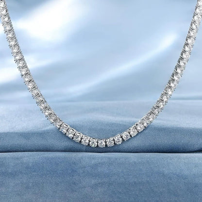 3/4/5MM Moissanite Tennis Necklace S925 Sterling Silver Chain for Men and Women Zircon Diamond Tennis Chain