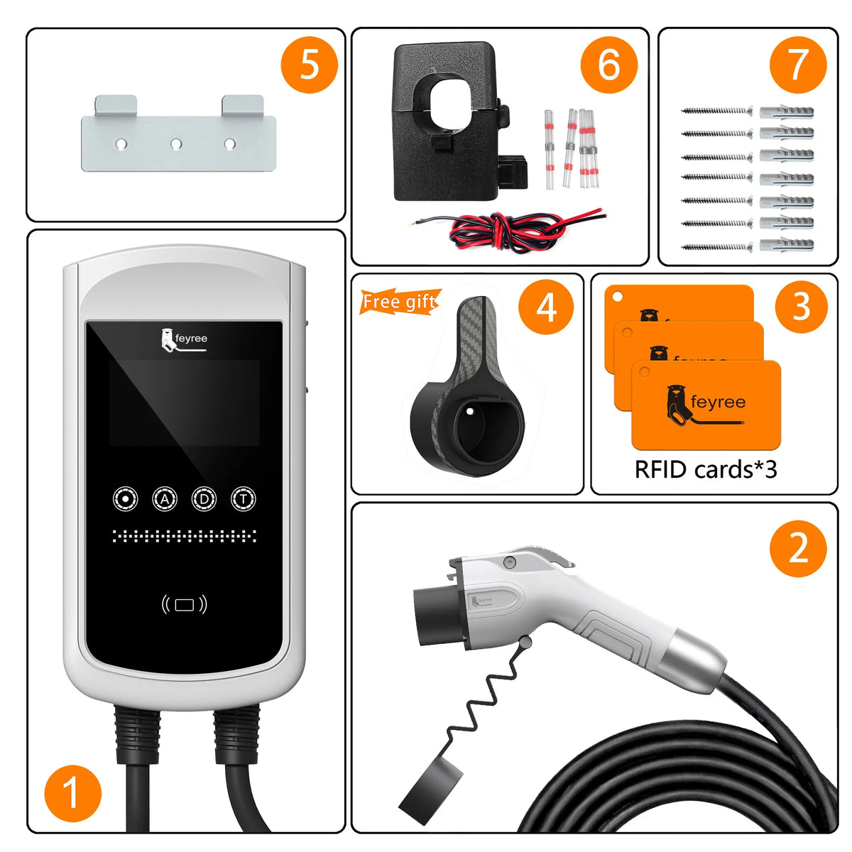 Feyree GB/T EV Charger 7.6kw 32A Dynamic Load Balancing Wallbox 4.3inch LCD Wifi APP Charging Log 11KW 22KW 3P Charging Station