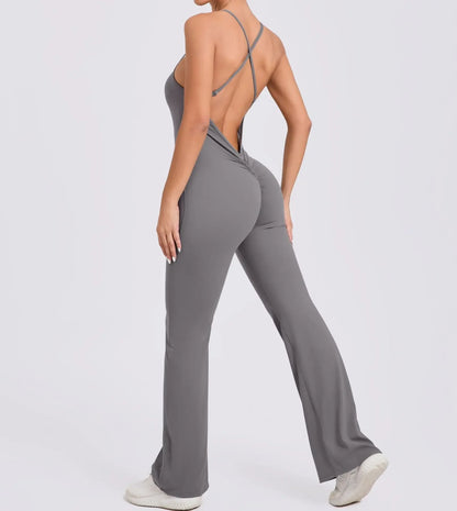 Sports Overalls for Women Sportswear Flared Jumpsuit Woman Padding Jumpsuits Gym Combinaison Femme Coffee Gray Navy Blue Red