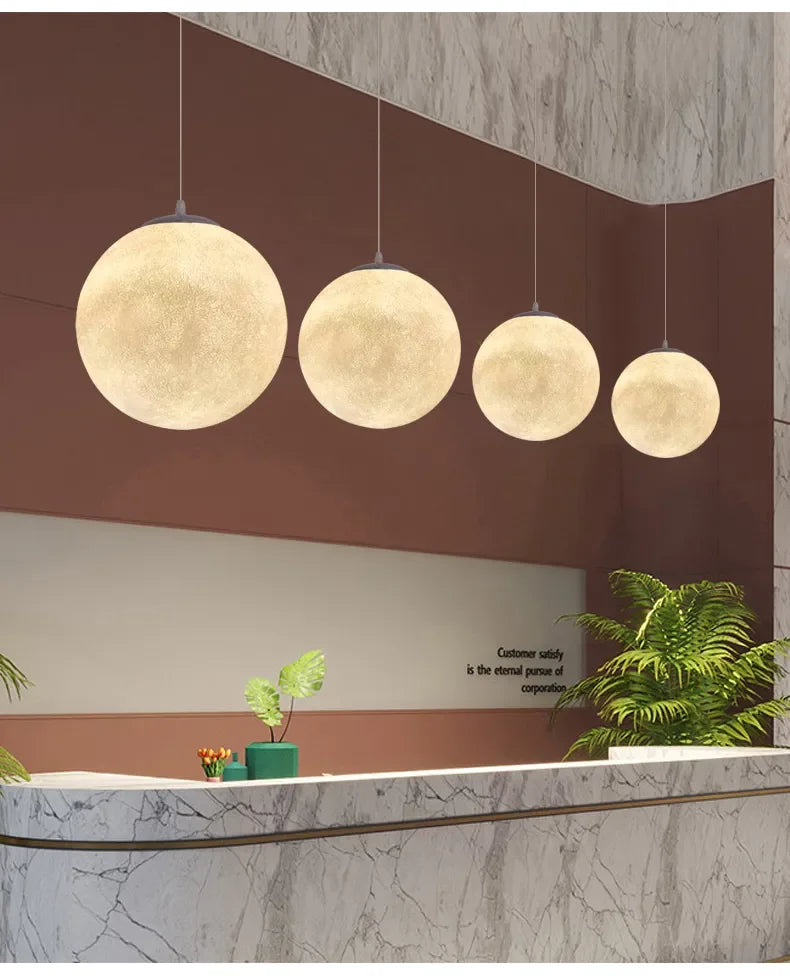 Nordic Moon Led Pendant Lights for Living Room Dining Bedroom Home Decorations Chandelier Cafe Restaurant Hanging Lamp Luminaire