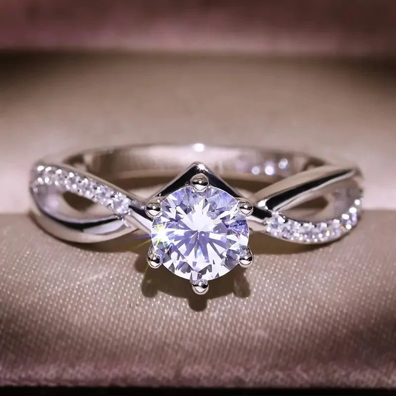 925 Sterling Silver Trendy 6 Claws Zirconia Stone Rings for Women Fashion Proposal Band Accessories Gorgeous Bridal Jewelry Gift