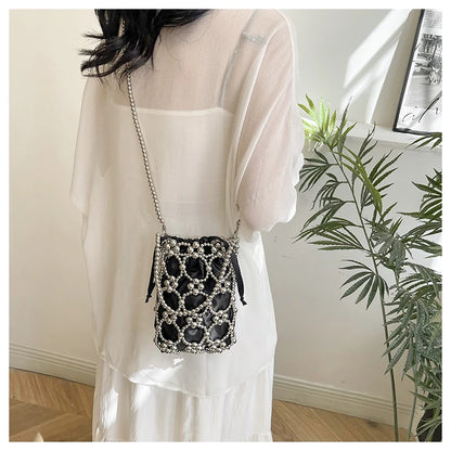 White Beading Bucket Shoulder and Crossbody Bags Exquisite Sense of Luxury Fresh Party Handbags for Women 2024 Fashion on Sale