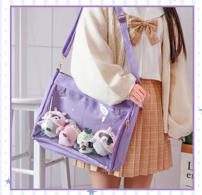 Big Ita Bag Black with Insert Japanese Cute Clear Women Double Straps Girls Kawaii Transparent Shoulder Bag Purses and Handbags