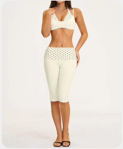2PCS Stripes Fitness Suit Women's Tracksuits Polka Dot High Waist Workout Capri Pants Sports Set Female Yoga Sports Clothes