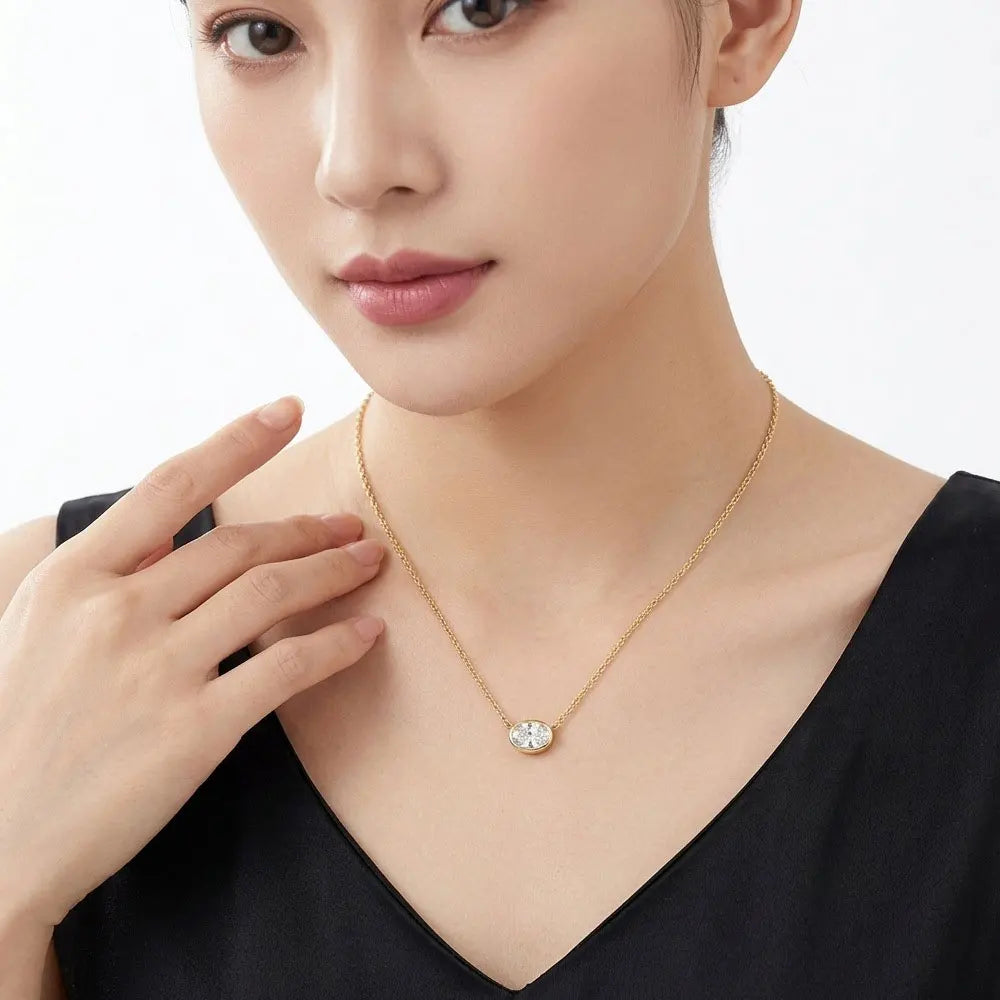 KNOBSPIN 2ct Oval Cut Moissanite Solitaire Pendant Necklaces for Women s925 Sterling Silver 18K White Gold Plated Gift Jewelry