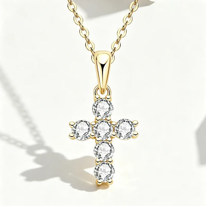 OXTAO 3mm D Moissanite Cross Pendant Necklace for Women Anniversary Gift Fine Jewelry 14K Gold Filled Charm Statement Necklace