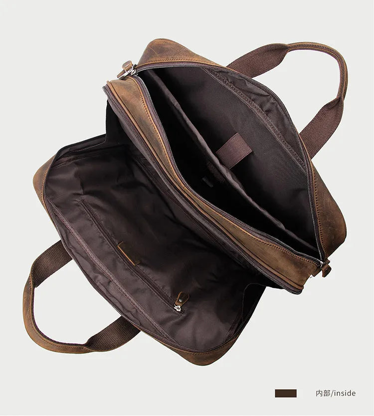 High Quality Genuine Leather Men Briefcase Business bag Crazy Horse Leather Large 17"inch Laptop Bag male Portfolio Office Case