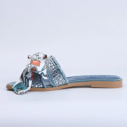 Flat Luxury Rhinestone Sandals Women's Summer Brand Sandals Cute Slide Sandals 204