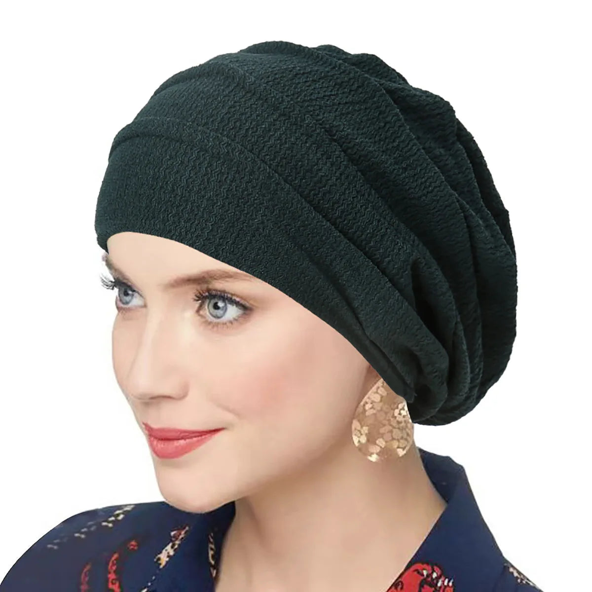 Trendy Crinkle Women's Solid Color Hijab Turban Soft Elastic Indian Bonnet Head Wrap Head Scarf Chemotherapy Cap