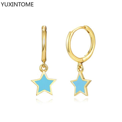 925 Sterling Silver Needle Light Blue Zircon Stud Earrings for Women Fashion Blue Enamel Pendant Earrings Luxury Jewelry Gifts
