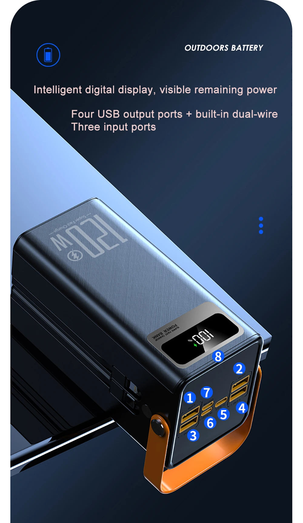Gaiaray Portable Power Bank 50000mAh 80000mAh Large Capacity External Power Battery 120W Fast Charge With USB Type-C LED Light
