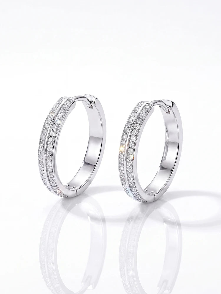 Real Double Moissan Diamond Round Sparkling Hoop Earrings Suitable for Women's Daily Wear 925 Silver High Quality Fine Jewelry