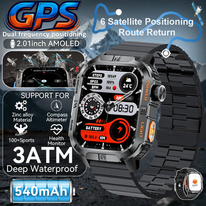 New Outdoor Military Men Smartwatch Equipped With GPS Sports LED Lighting, Compass, Wireless Communication IP68 Waterproof Watch