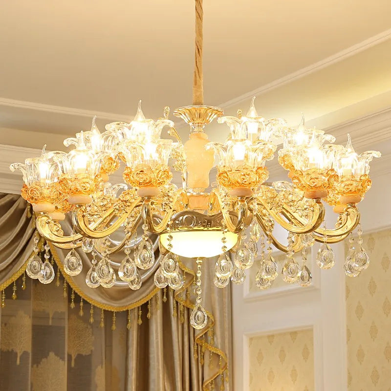 Luxury Living Room Chandelier Crystals Glass Hall Main Pendant Lamps Restaurant Bedroom French Creative Hanging Light Luminaire