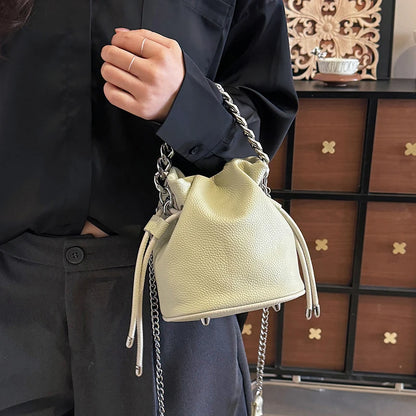 100% Genuine Leather Women Shoulder Crossbody Bags High Quality Solid Color Cow Leather Bucket Handbag Luxury Female Sac
