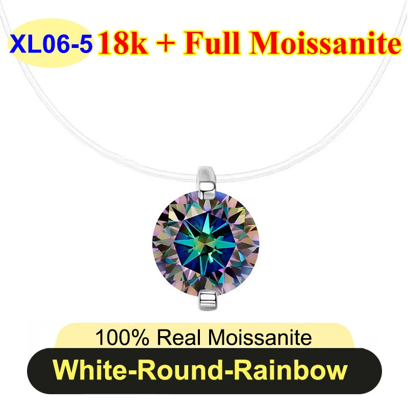 0.5ct-5ct Classic Fish Line Full Moissanite Necklace For Women S925 Silver Plated 18k D Color VVS1 Women's Moissanite Chain Gift