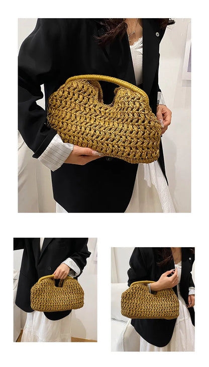 New Summer Beach Bag for Women Clutch Bag Luxury Designer Straw Bags Tote Handbag Fashion Woven Rattan Bags Female Travel Purse