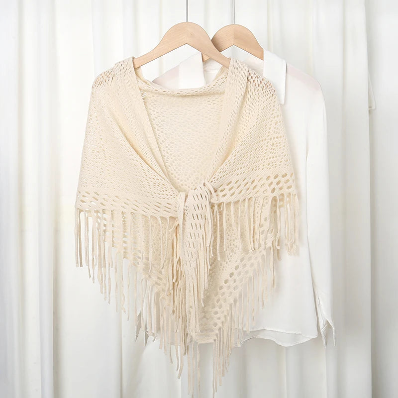 Hot Sale Knitted Cotton Tassels Shawls Scarf Woman Soft High Quality Wraps Ladies Travel Beach Cape Femme Hollow Fashion Scarves